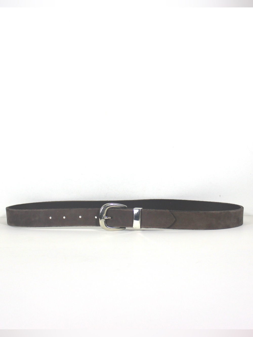 Taupe Gray Grey Smooth Suede Leather Belt Vintage Silver Buckle